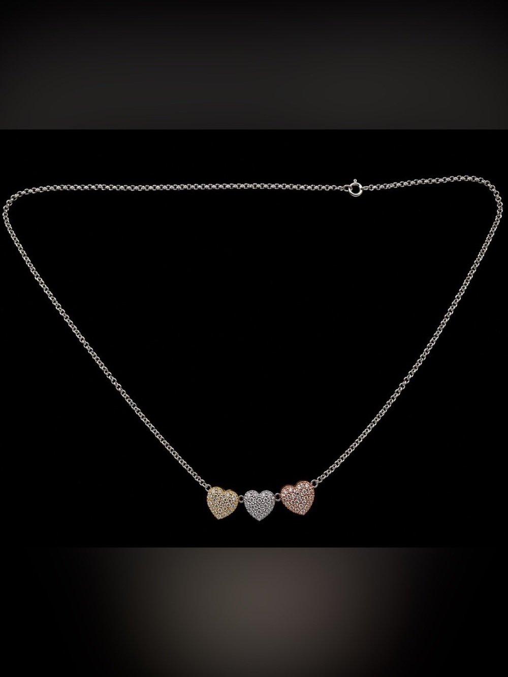 Sterling Silver Tri-Tone Heart Pendant Necklace - Women Jewelry
